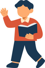 Boy Holding Book and Waving