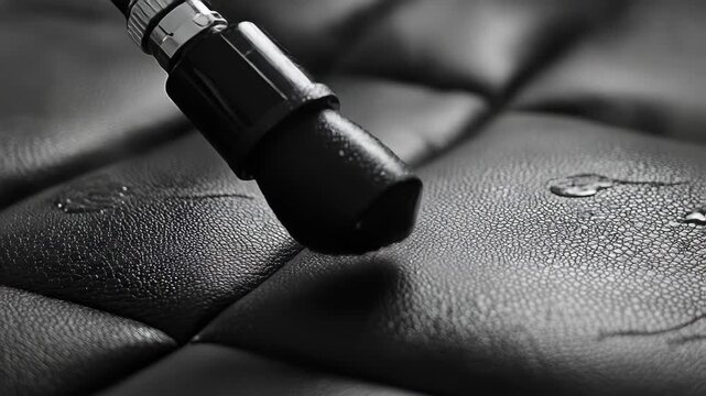 Black applicator hovering over textured, wet surface