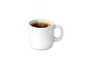 Obraz premium White mug with hot coffee and steam creating a warm, cozy feeling, isolated on transparent background