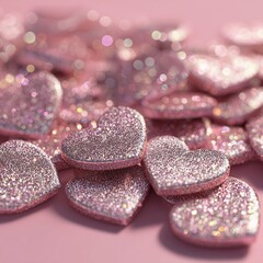Pink Glitter Hearts Close-Up - Romantic Sparkle Background