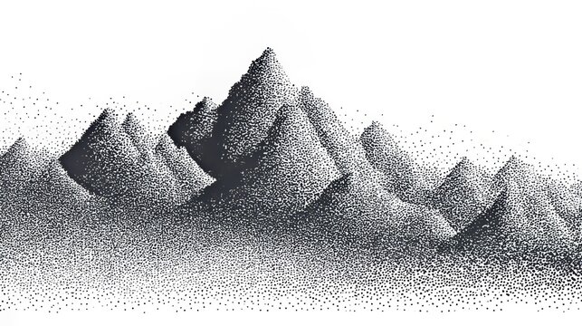 Grain noise stippled mountain range ridge terrain texture illustration with grunge pointillism halftone effect, abstract natural landscape shapes showing sand surface depth