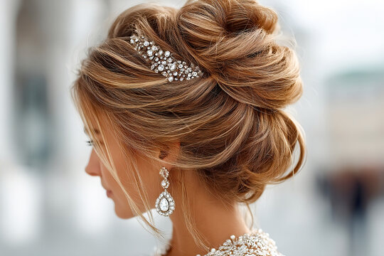 Elegant updo hairstyle with accessories showcasing a refined look Generative AI
