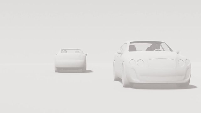 Monochromatic White Luxury Sports Cars 3D Render