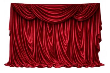 Red velvet stage curtain with drapes creating a luxurious theater background for grand opening or special event