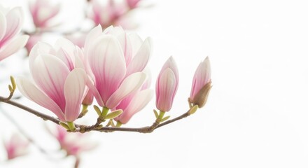 Obraz premium Pink Magnolia Flowers Blooming Branch Bright Background
