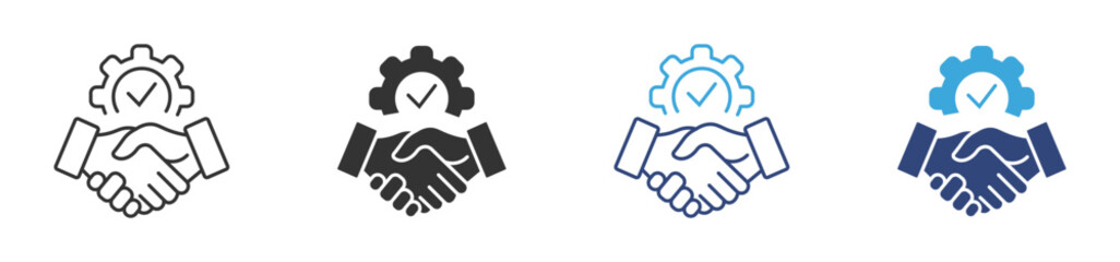 Obraz premium Business Partnership Icon Set. Agreement and Collaboration Symbols. Handshake and Success Deal Collection, Vector Illustration.