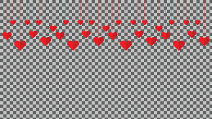 Hanging red heart. Hearts garland. Paper hearts. Creative love composition of the hearts. Happy Valentine's Day. Vector illustration.