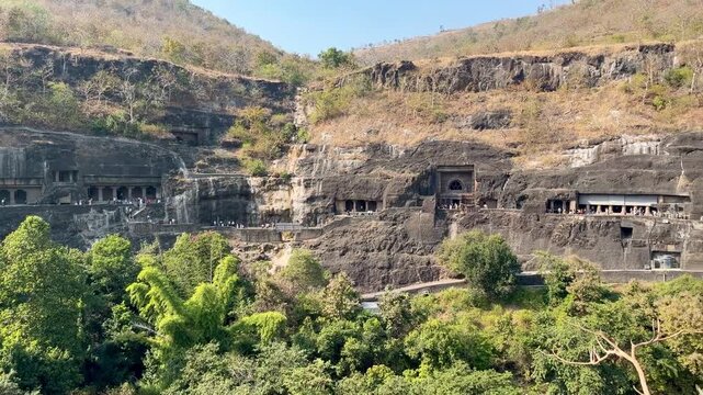 Ajanta Caves rock-cut Buddhist temple complex on the Deccan Plateau in Maharashtra, India.
