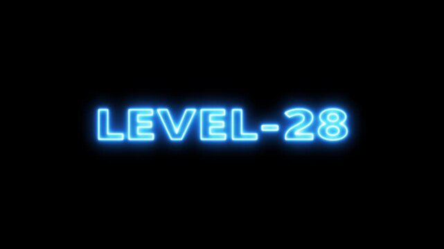 Abstract neon level 28 number animation 28 number level up Level 28 neon text Neon level up sign Milestone Twenty-Eight Glow Concept futuristic neon level twenty-eight progress glow design number