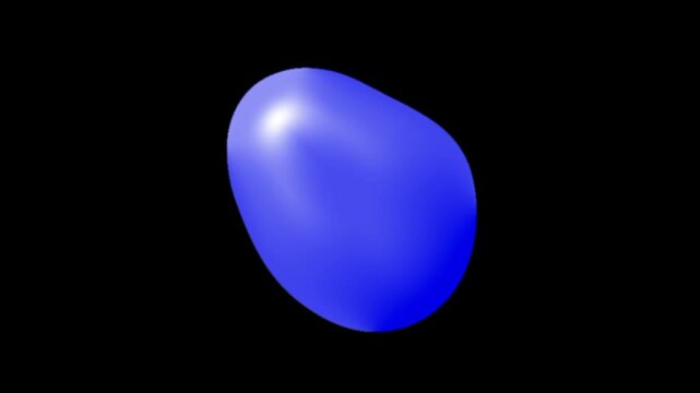 Abstract blue 3D organic blob shape animation on black background.
Ten second abstract motion graphic of a smooth blue 3D organic blob shape slowly moving and morphing