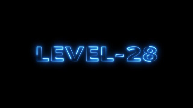 Abstract neon level 28 number animation 28 number level up Level 28 neon text Neon level up sign Milestone Twenty-Eight Glow Concept futuristic neon level twenty-eight progress glow design number 