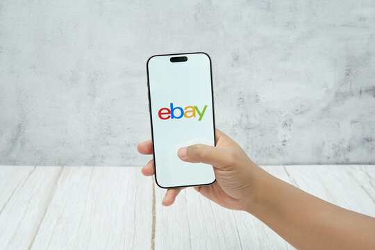 Rawang, Selangor, Malaysia - &lrm;January 21, 2026 - Hand holding smartphone displaying eBay mobile application on screen.