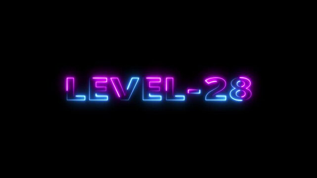 Abstract neon level 28 number animation 28 number level up Level 28 neon text Neon level up sign Milestone Twenty-Eight Glow Concept futuristic neon level twenty-eight progress glow design number 