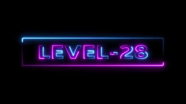 Abstract neon level 28 number animation 28 number level up Level 28 neon text Neon level up sign Milestone Twenty-Eight Glow Concept futuristic neon level twenty-eight progress glow design number 