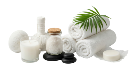 Spa Massage Therapy Set: Towels, Herbal Compress, Salt, Candle, Stones