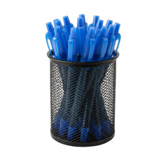 Blue Pens in Black Mesh Holder - Office Supplies