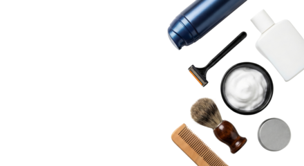 Men's Shaving Kit and Grooming Products on White Background