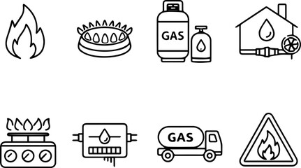 Gas-related icons with flames and containers.
