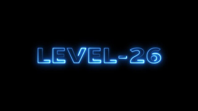 level 26 number animation 26 number level up Level 26 neon text Neon level up sign Milestone Twenty-Six Glow Concept futuristic neon level twenty-six progress glow design number level, playing, game, 