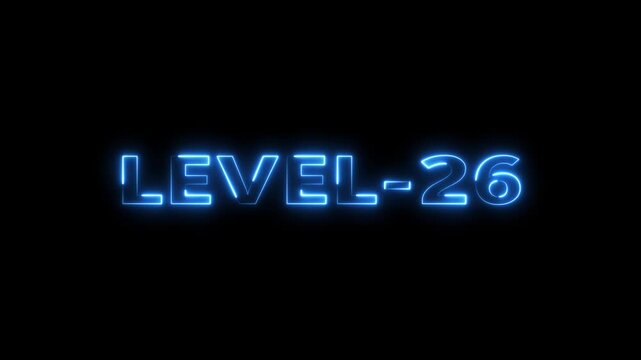 level 26 number animation 26 number level up Level 26 neon text Neon level up sign Milestone Twenty-Six Glow Concept futuristic neon level twenty-six progress glow design number level, playing, game, 