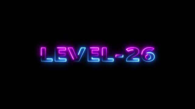 level 26 number animation 26 number level up Level 26 neon text Neon level up sign Milestone Twenty-Six Glow Concept futuristic neon level twenty-six progress glow design number level, playing, game, 