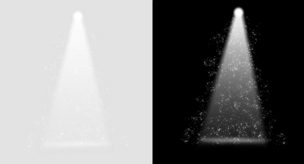 Stage illuminated by spotlights. Empty scene with spot of light on floor. realistic theater or club interior with beams of lamps, smoke and glowing particles