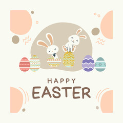 Fototapeta premium Grayish Green and Dark Orange Illustration Happy Easter Instagram Post.eps