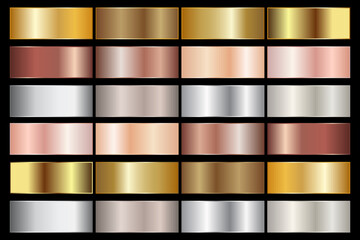 Collection of gold silver bronze and rose gold gradient texture background vector