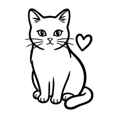 Obraz premium Dibujo sencillo con líneas de un gato simpático con un corazón
