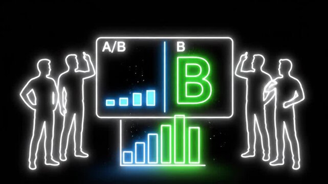 Dynamic Team Analyzes AB Testing And Data Analytics In Business Meeting.