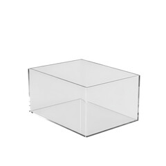 Clear acrylic plastic display box, transparent showcase container isolated subject.
