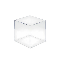 Transparent acrylic cube display box for product presentation, background removal