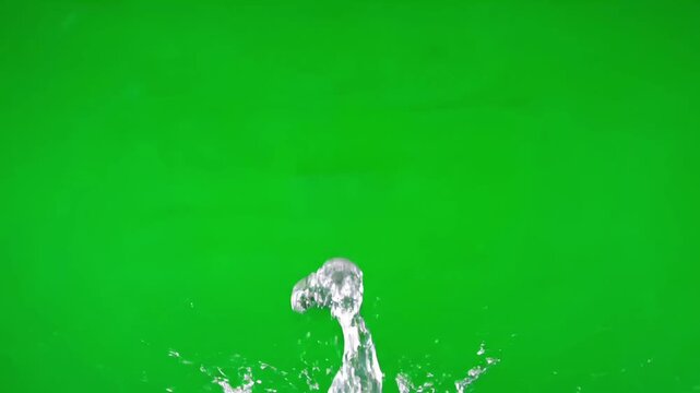 Dramatic water splash erupting upwards on green screen, high speed, detailed droplets