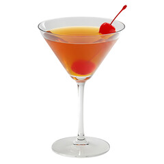 Classic Manhattan or Old Fashioned cocktail with maraschino cherries, isolated subject
