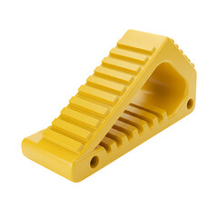 Industrial yellow wheel chock wedge for truck and trailer safety, cut-out transparency