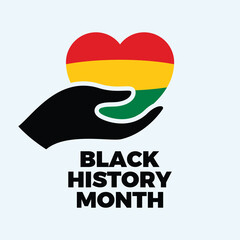 Black History Month poster with hand giving heart vector illustration. Pan-African flag hand giving heart icon on a gray background. Template for background, banner, card. Important day