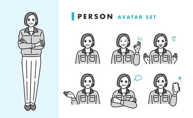 作業着を着た女性の管理職のアバターセット