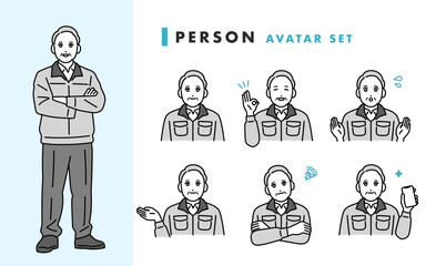 作業着を着た男性の管理職のアバターセット