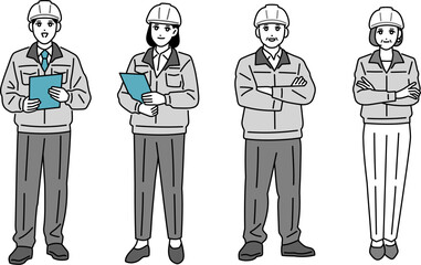 ヘルメットをしている作業員の男女の全身イラスト