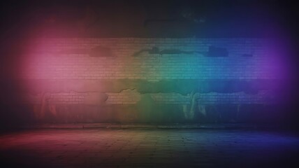 Colorful rainbow light shined on old brick wall and floor , rainbow, light, brick, wall, floor, colorful,