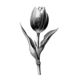 Vintage illustration of a tulip flower with detailed petals and leaves.