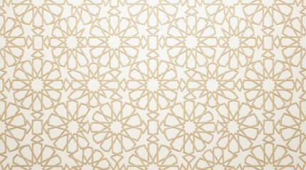 Seamless Islamic Geometric Pattern with Elegant Gold Line Art on Soft Cream Background