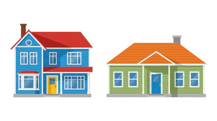 Colorful cartoon houses with distinct architectural styles and vibrant exteriors