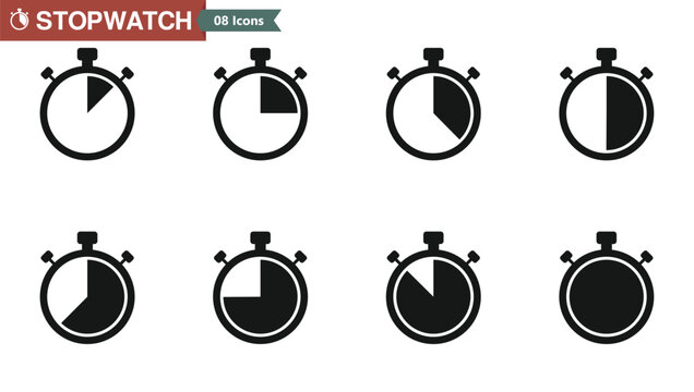 Stopwatch icons set. Chrono collection. Timer symbol. Outline stopwatch icon. Countdown timer vector illustration.