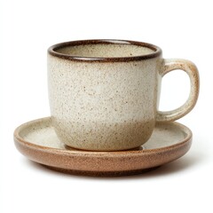 Ceramic cup and saucer with a textured finish.