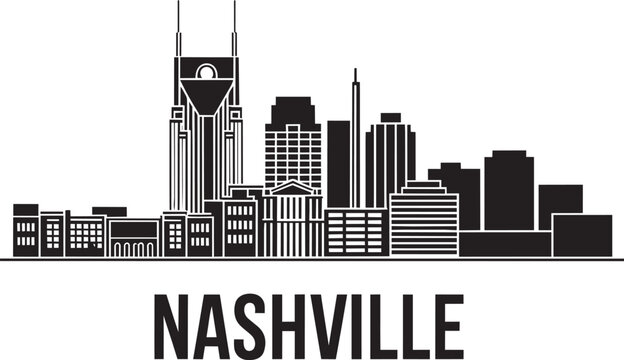 Nashville skyline silhouette vector illustration featuring batman building and urban city life