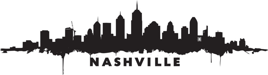 Obraz premium Nashville tennessee city skyline silhouette graphic illustration with paint drips and typography