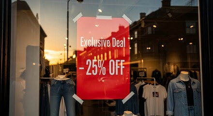 Exclusive Deal 25 Off Sale Sign in Store Window Display.
