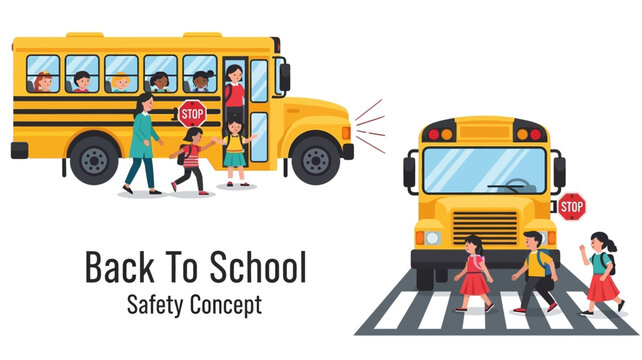 back to school safety concept with children and school buses