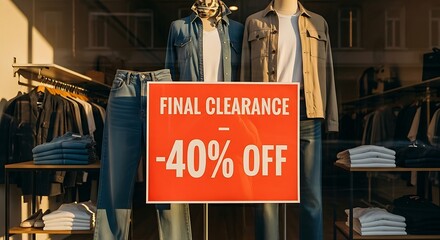 Final Clearance Sale 40 Off Display in Clothing Store Window.